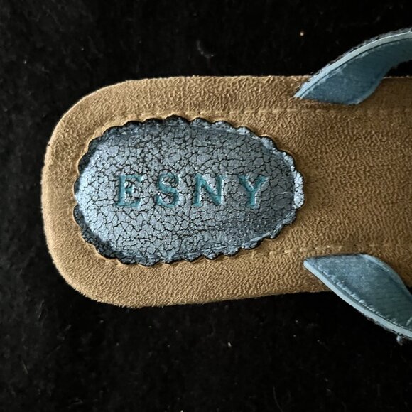 ESNY Deep Celestial Blue Beaded Flip Flop Sandals w/’Cork’ Heel Size 8* - Picture 4 of 7